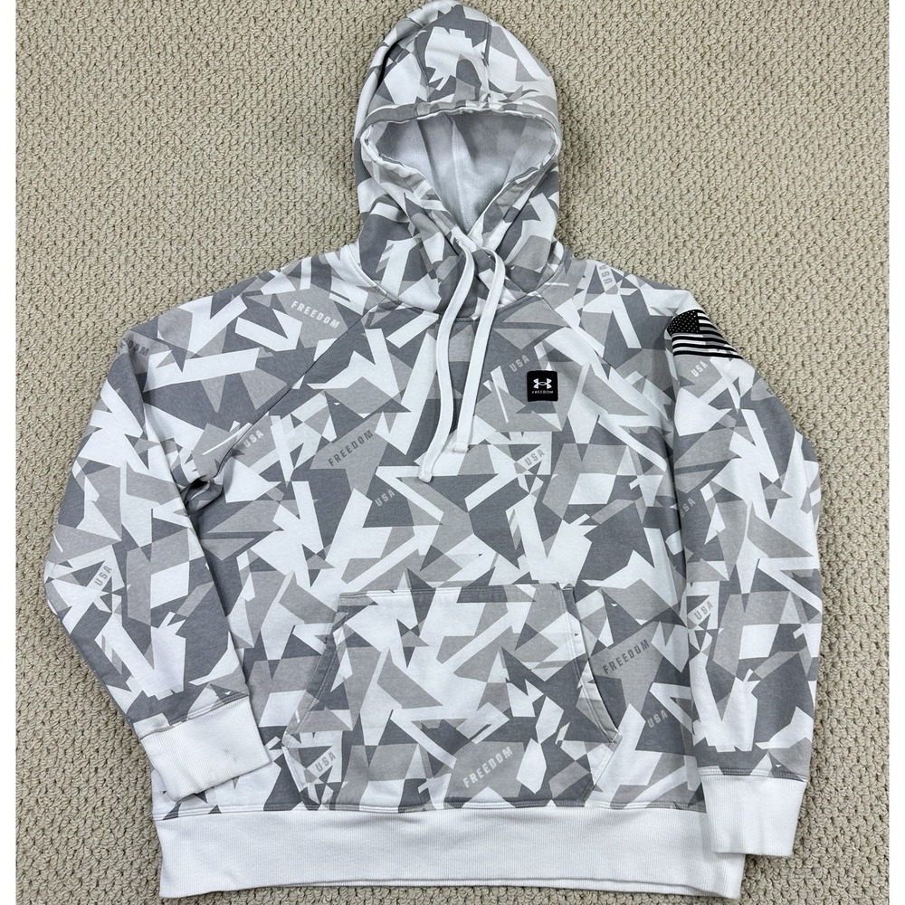 Under Armour Hoodie Womens XL White Geometric Freedom Rival USA Flag Sweatshirt